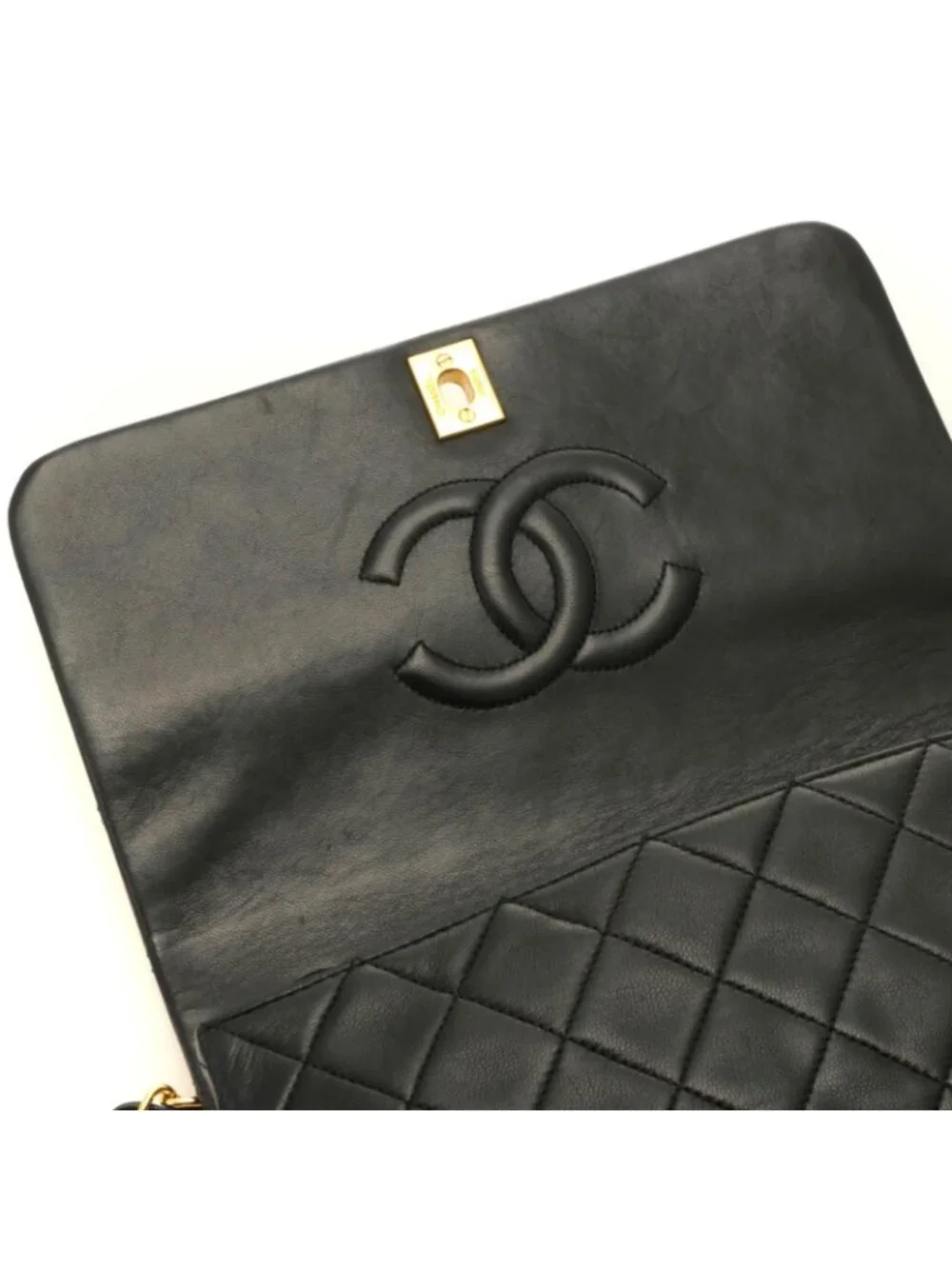 Chanel Quilted 23 Turnlock Full Flap Chain Shoulder Bag Black Lambskin